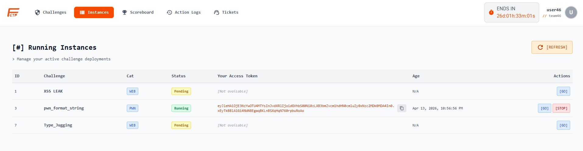 Contestant instances page