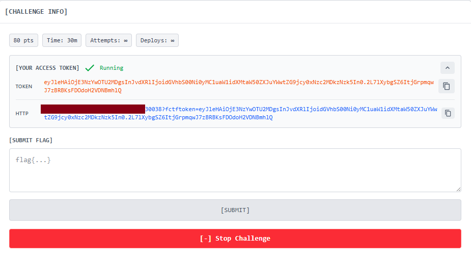 Challenge running state with token